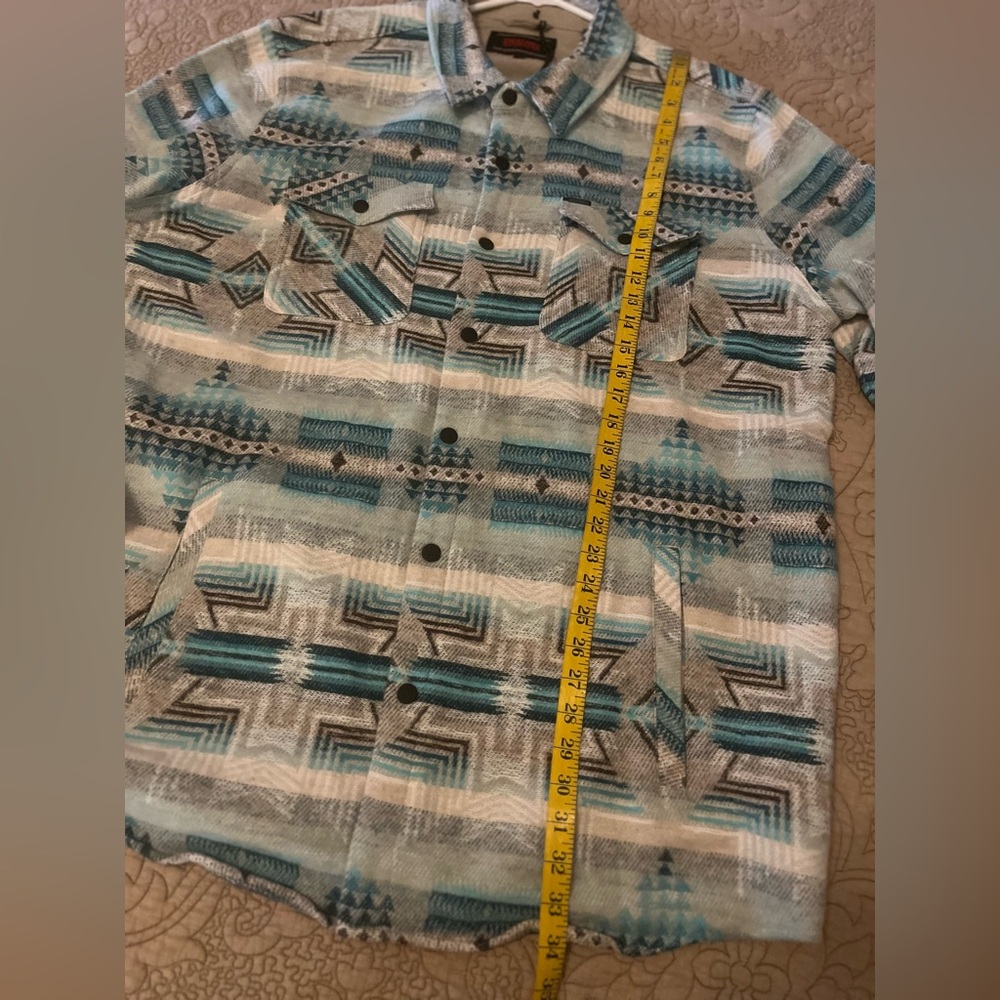 Rock & Roll Denim Men’s Beige Teal Turquoise Aztec Jacket Shacket, Size XXL, NWT - Picture 7 of 11